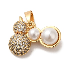 Brass Micro Pave Cubic Zirconia with ABS Plastic Pearl Charms, Long-Lasting Plated, Cadmium Free & Lead Free, Gourd