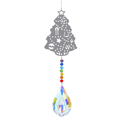 Metal Big Pendant Decorations, Hanging Sun Catchers, Chakra Theme K9 Crystal Glass, Christmas Tree