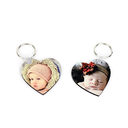 Sublimation Double-Sided Blank MDF Keychains, with Heart Shape Wooden Hard Board Pendants and Iron Split Key Rings