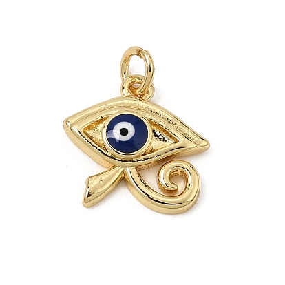 Brass Enamel Pendants, Eye of Horus Charms, Rack Plating, Long-Lasting Plated, Cadmium Free & Lead Free, Real 18K Gold Plated