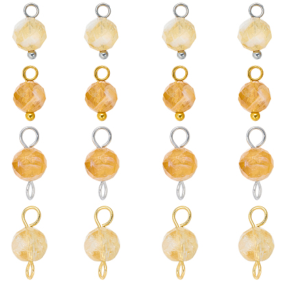 16 piezas 4 estilos colgante de cuarzo amarillo natural con piedra natal de noviembre y dijes conectores, rondo, con fornituras de latón