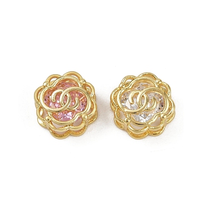 Латунные микро проложить кубического циркония бусы, без кадмия и без свинца, реальный 18 k позолоченный, цветок