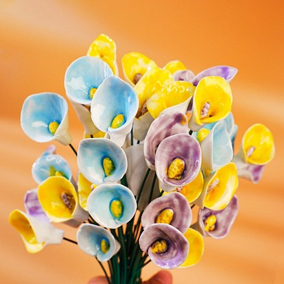 Ceramic Calla Lily Flower Stems with Iron Stem, Decorative Artificial Floral Picks for Vases & Home Decor
