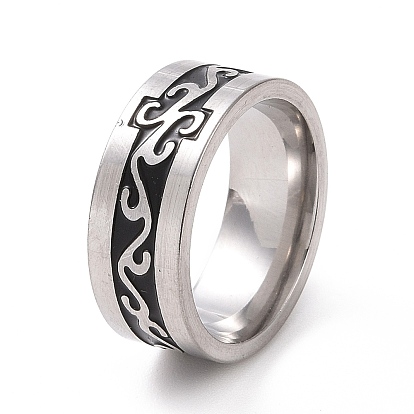 Black Enamel Ricrac Finger Ring, 201 Stainless Steel Jewelry for Women