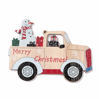 Christmas Spray Painted Wood Big Pendants, Car with Snowman