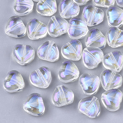 Transparent Glass Beads, AB Color Plated, Heart