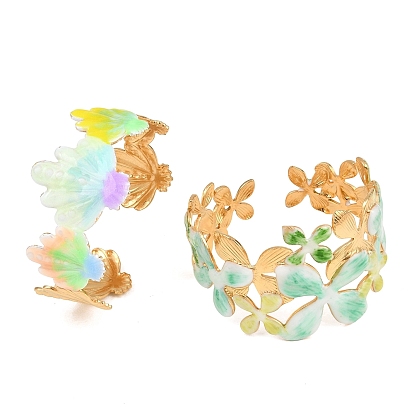 304 манжеты браслеты из нержавеющей стали эмаль, цветок