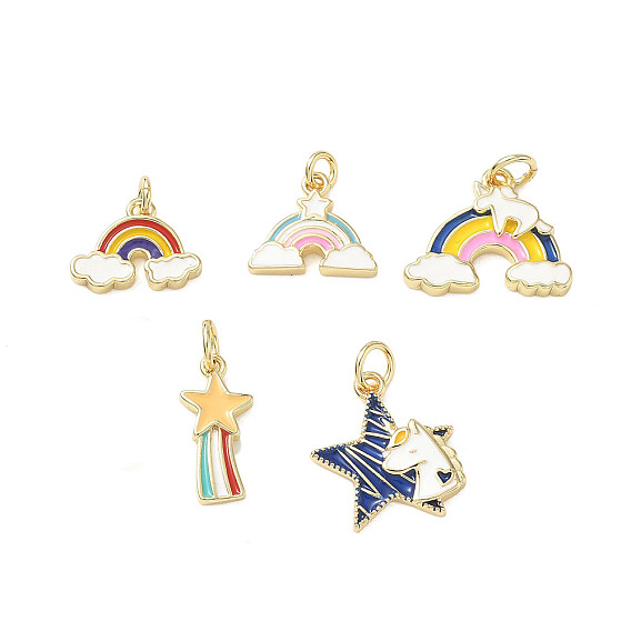 Brass Pendants, with Enamel, Rainbow/Star Charms