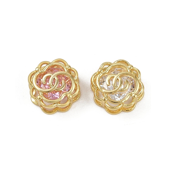 Латунные микро проложить кубического циркония бусы, без кадмия и без свинца, реальный 18 k позолоченный, цветок