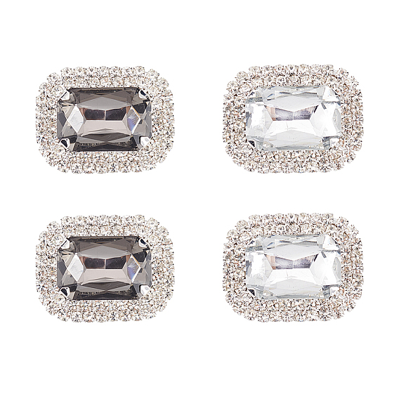4Pcs 2 Colors Glass Rhinestone Rectangle Shoe Decorations, Iron & Alloy Detachable Shoe Buckle Clips