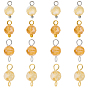 16Pcs 4 Styles November Birthstone Natural Yellow Quartz Pendant and Connector Charms, Round, with Brass Findings