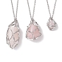 3 Pcs Crystal Stone Cage Pendant Necklaces, 304 Stainless Steel Cable Chains Necklaces