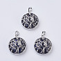 Gemstone Pendants, with Brass Findings, Flat Round with Tree of Life, Platinum