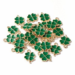 Alloy Enamel Pendants, Clover, Light Gold