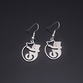 304 Stainless Steel Dangle Earrings for Women, Cat Shape