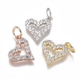 Brass Micro Pave Cubic Zirconia Charms, with Jump Ring, Long-Lasting Plated, Heart