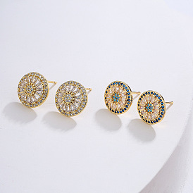 Geometric Stud Earrings with CZ Stones, 18K Gold Plated for Women