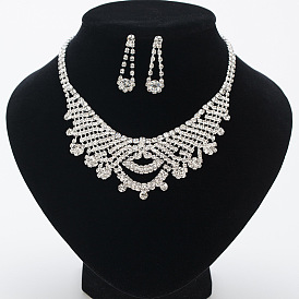 Crystal Diamond Bridal Necklace Earrings Pendant Sweater Chain Jewelry Set