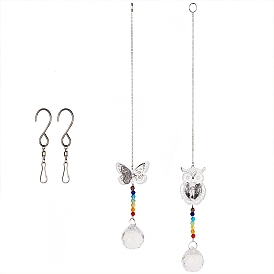 Gorgecraft Crystal Ceiling Fan Pull Chains Chakra Hanging Pendants Prism, with Cable Chains, Stainless Steel Swivel Hooks Clips and Velvet Bags, Butterfly & Owl