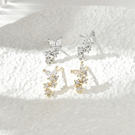 Серьги-гвоздики из циркония, бабочка