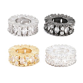 Латунь микропаве прозрачный кубический цирконий европейский бисер, колесо рондель, бусина с большим отверстием, долговечный, стойки покрытие, без свинца и без кадмия