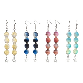 4 Pairs 4 Colors Waxberry Round Acrylic Beaded Dangle Earring Sets, Alloy Star Earrings for Women