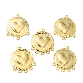 Brass Chandelier Component Links, Lead Free & Cadmium Free, Flat Round with Heart Pattern