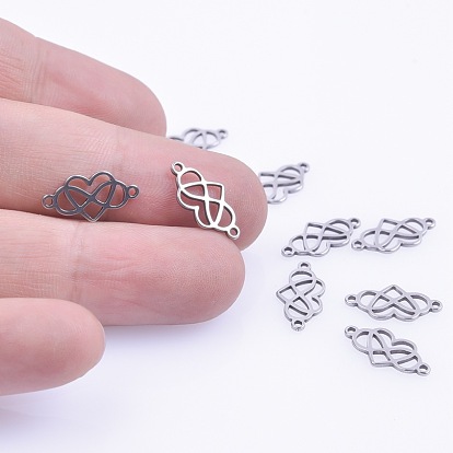 201 Stainless Steel Connector Charms, Heart Links with Infinity