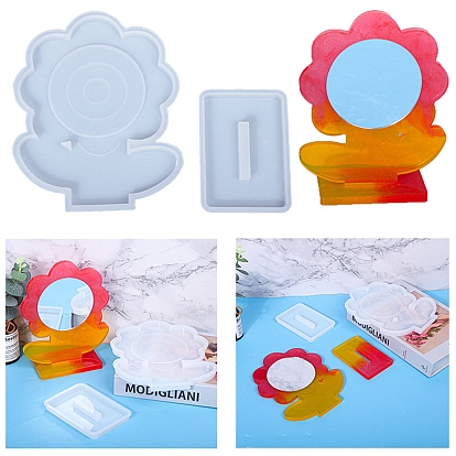 DIY Flower Shape Desk Mirror Frame Silicone Molds, Resin Casting Molds, for UV Resin & Epoxy Resin Craft Making
