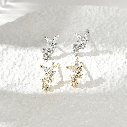 Серьги-гвоздики из циркония, бабочка