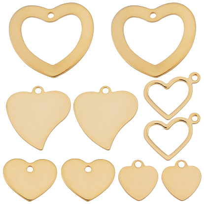 50Pcs 5 Style 201 Stainless Steel Heart Charms