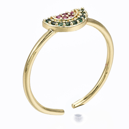 Brass Micro Pave Cubic Zirconia Cuff Rings, Open Rings, Cadmium Free & Nickel Free & Lead Free, Watermelon, Green