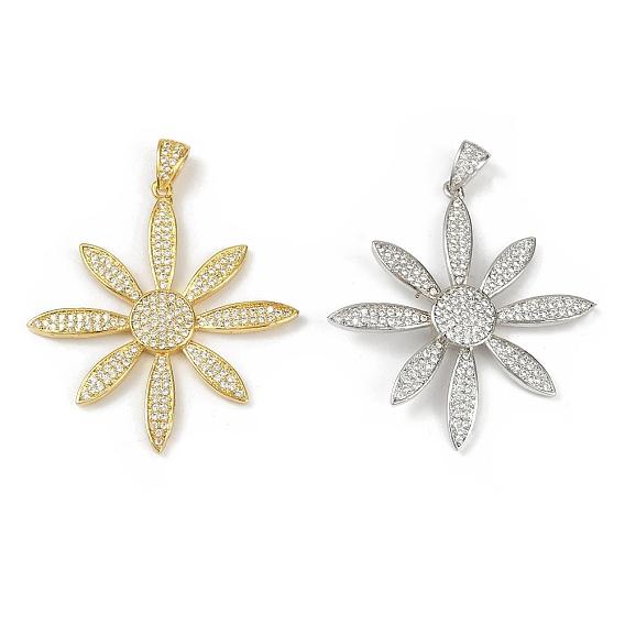 Латунные микро проложить кубического циркония подвески, цветок, долговечный, без кадмия и без свинца, стойки покрытие