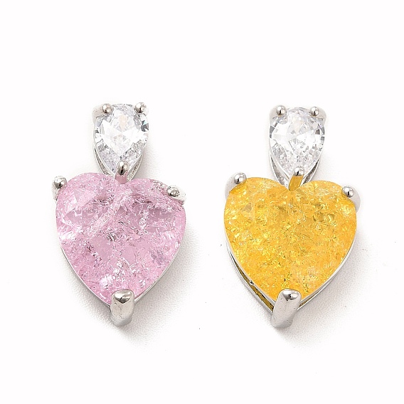 Glass Pendants, with Real Platinum Plated Brass Findings, Heart