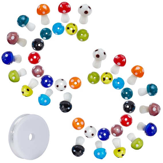 DIY Stretch Bracelets Making Kits, include Mushroom Handmade Lampwork Beads, Elastic Crystal Thread