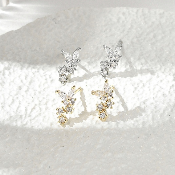 Серьги-гвоздики из циркония, бабочка