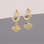 Brass Micro Pave Cubic Zirconia Dangle Leverback Earrings for Women, Evil Eye