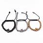 Round 304 Stainless Steel Braided Beaded Bracelets, with Crown Brass Micro Pave Cubic Zirconia Finding, 50~90mm