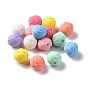 Spray Painted ABS Plastic Beads, Rubberized Style, Round with Rose Pattern