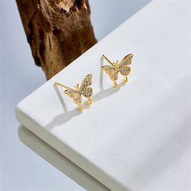 Chic 14K Butterfly Zirconia Earrings with Sterling Silver Pin - Unique and Elegant Women's Jewelry