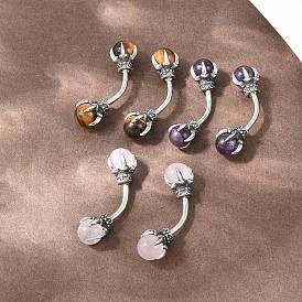 316 Кольца для живота в форме изогнутой штанги из нержавеющей стали в форме драконьего когтя с шариками из натурального камня, античное серебро