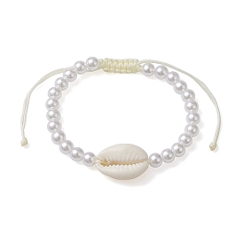 Bracelets de perles tressés en plastique ABS réglables, imitation de perles et de coque en acrylique