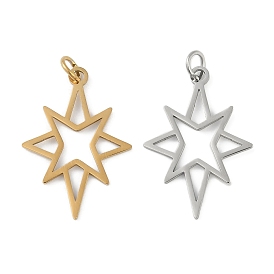 304 Stainless Steel Pendants, with Jump Ring, Laser Cut, Star Charms