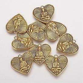 Tibetan Style Pendants, Cadmium Free & Lead Free, Heart with Buddha, 23x25x3mm, Hole: 2mm