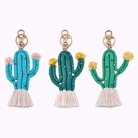 3Pcs Rainbow Keychain Boho Key Chains Women Weaving Cactus Tassel Keychain Personalized Keychain Holder for Wallet Pendant Decorations