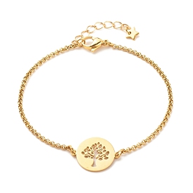 201 Stainless Steel Tree of Life Link Bracelet with 304 Stainless Steel Box Chains for Women