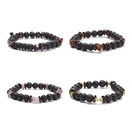 Natural Lava Rock Stretch Bracelet with Gemstone Chips for Women