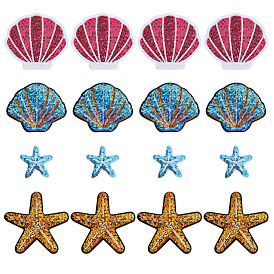 16 шт. 4 стили полиэстеровые и блестящие самоклеящиеся заплатки, наклеить патч, аксессуары для костюма, аппликация, форма раковины и морская звезда