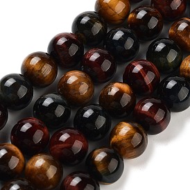 Natural Tiger Eye Beads Strands, Grade AB+, Dyed, Round