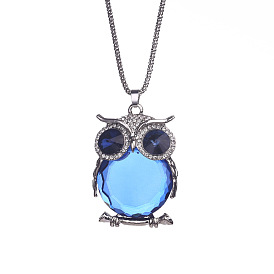 Crystal Owl Long Fashion Sweater Chain Necklace For Women